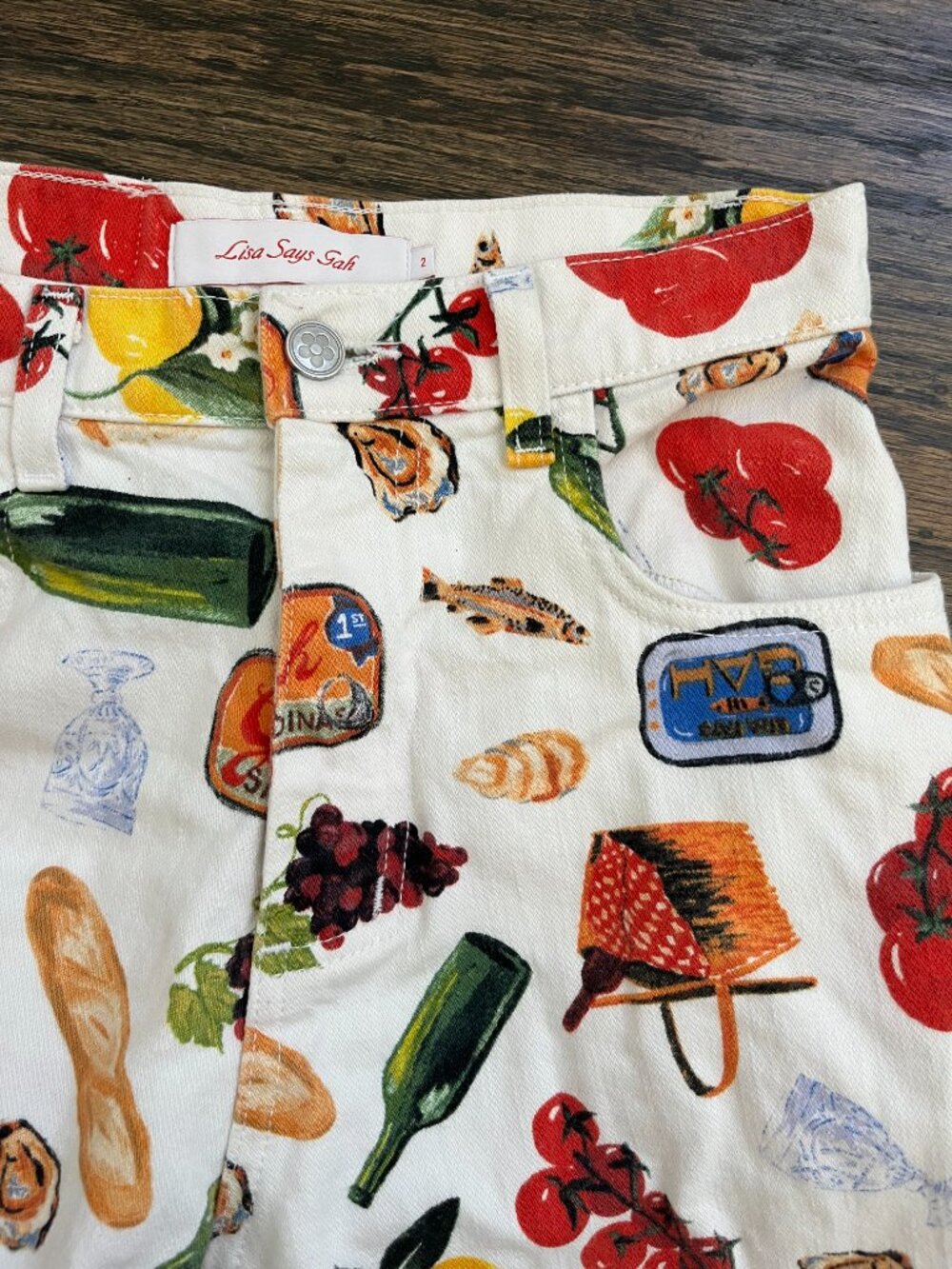 Lisa Says Gah Italian Summer Print Robyn Jeans Pants Trousers Denim Food, Size 2 - Picture 9 of 9
